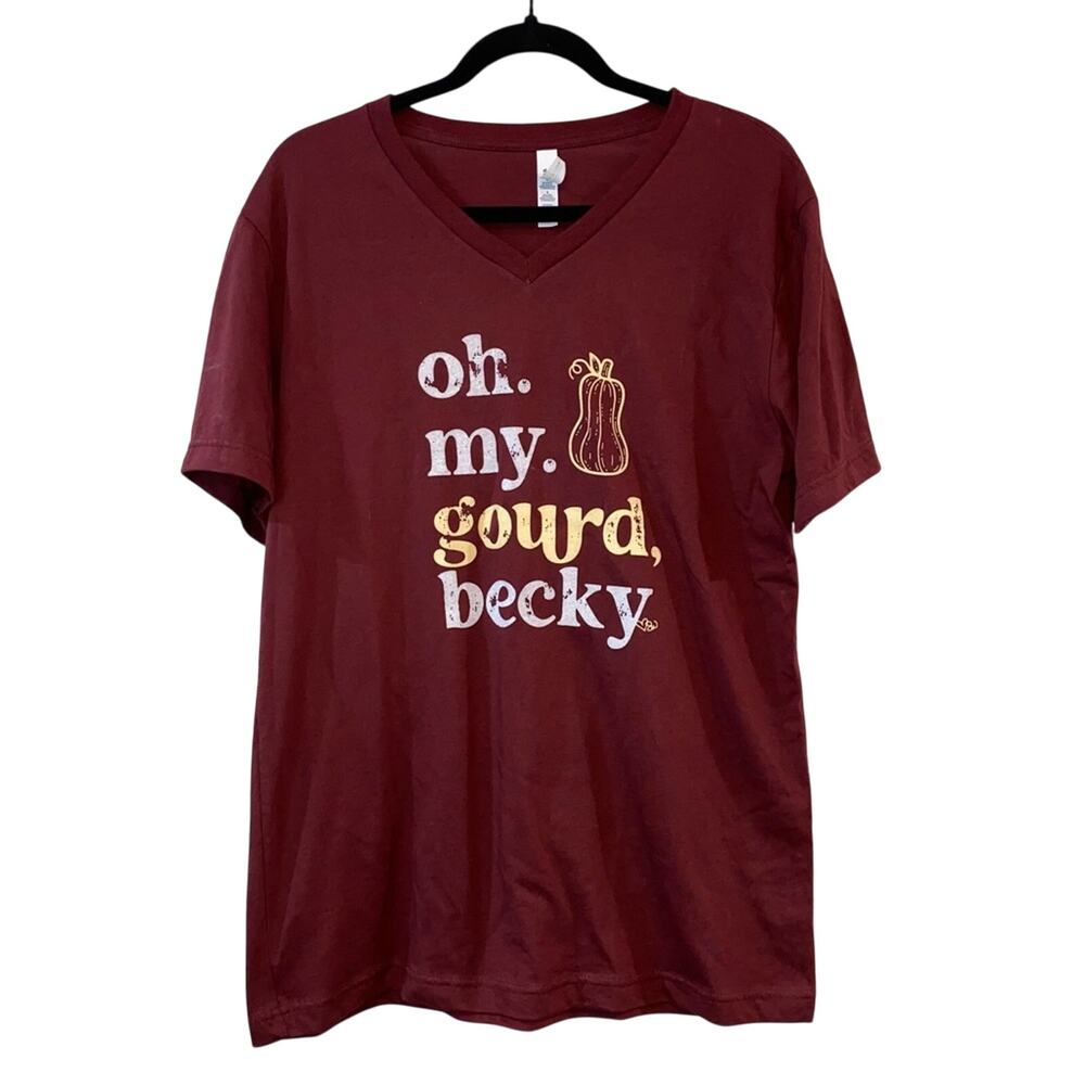 Burgundy V-neck Graphic Short Sleeve Tee Shirt